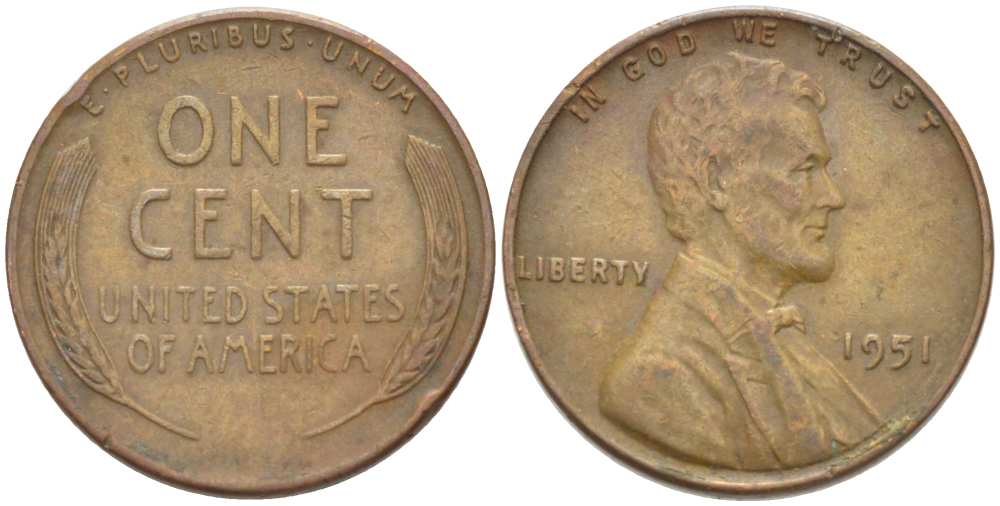 США 1 ЦЕНТ 1951 ЛИНКОЛЬН KM А132 медь цинк 218-547