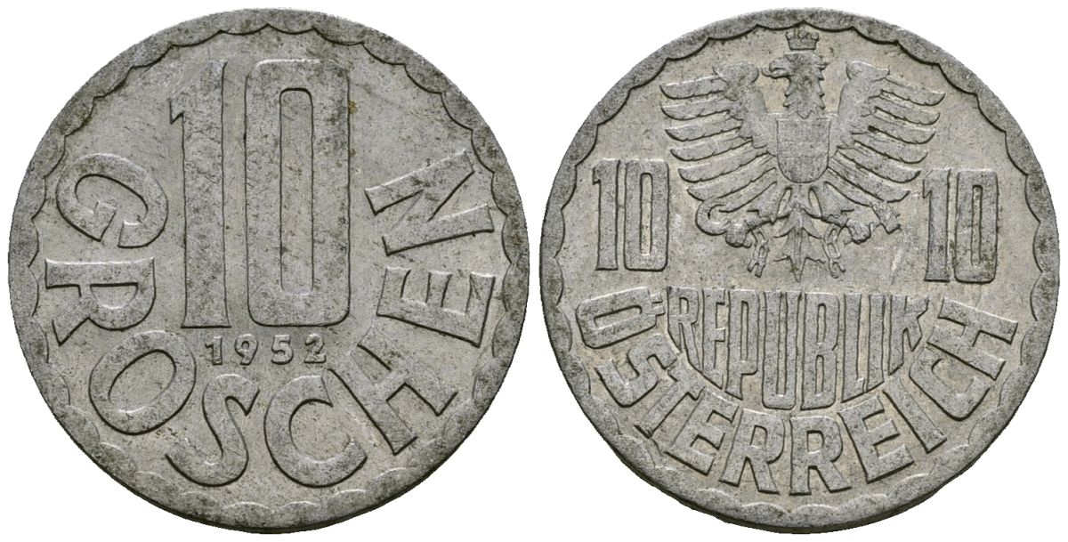 Австрия 10 грошей 1952 KM 2878 алюминий 4167-235