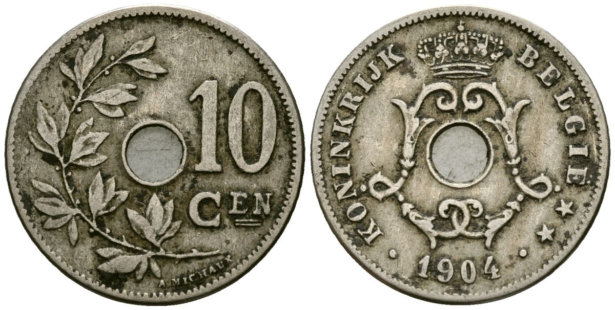 Бельгия 10 сантимов 1904 Belgie KM 53 медно-никель 4172-1137