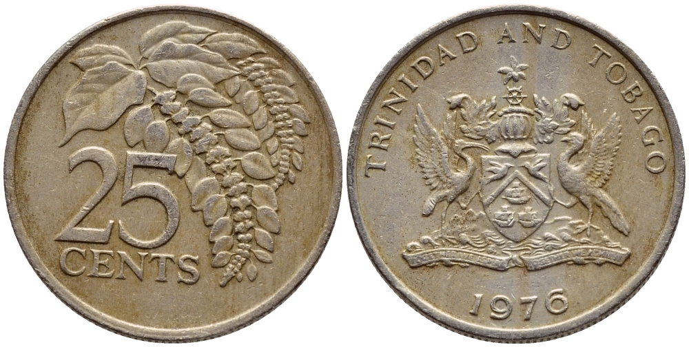 Тринидад и Тобаго 25 центов 1976 цветок дикая пуансеттия KM 28 медно-никель 4396-716