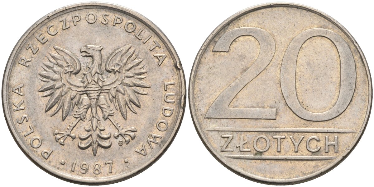 Польша 20 злотых 1987 MW, Народная Республика KM 153.1, Parchimowicz 254d медно-никель 4575-745