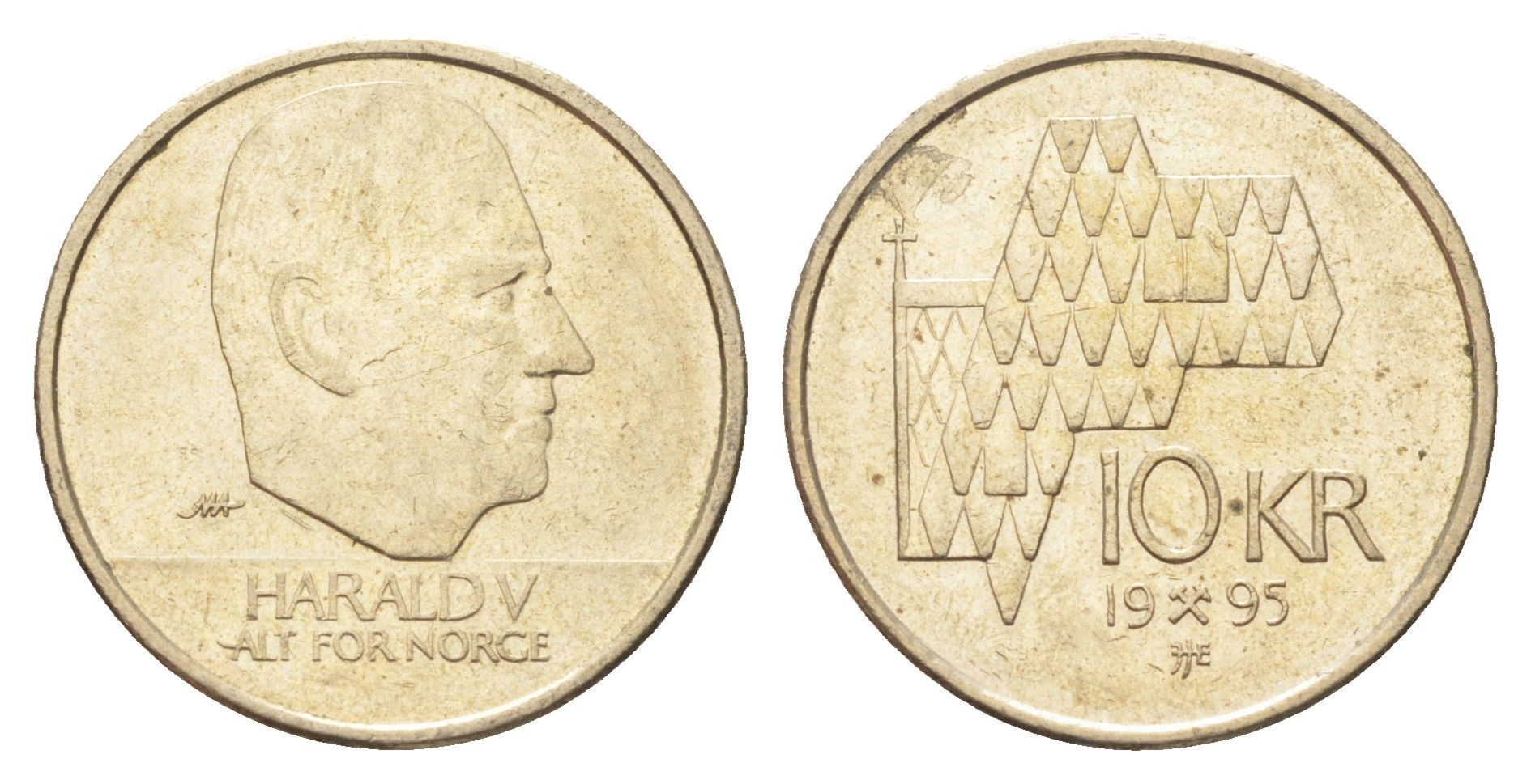 Норвегия 10 крон 1995 Харальд V (1991-) KM 457 никель латунь 4704-311