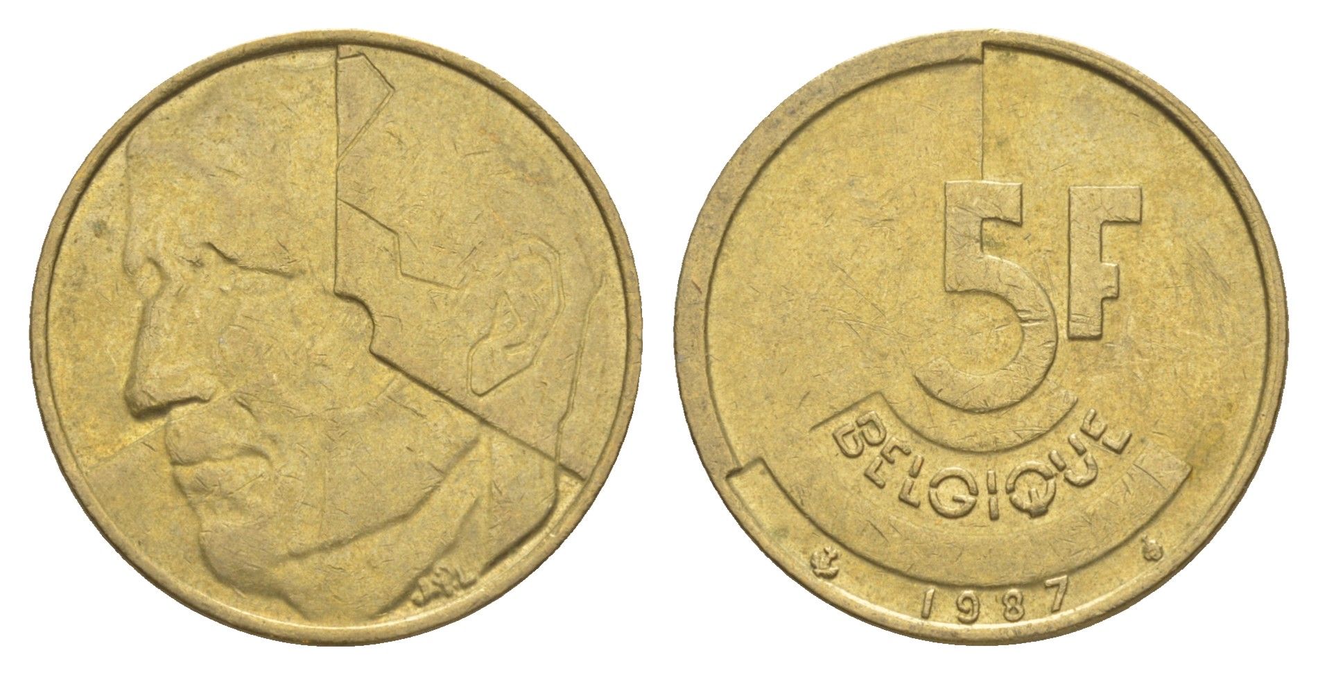 Бельгия 5 франков 1987 Belgique, Бодуэн I (1951-1993) KM 163 медь алюминий никель 4539-126