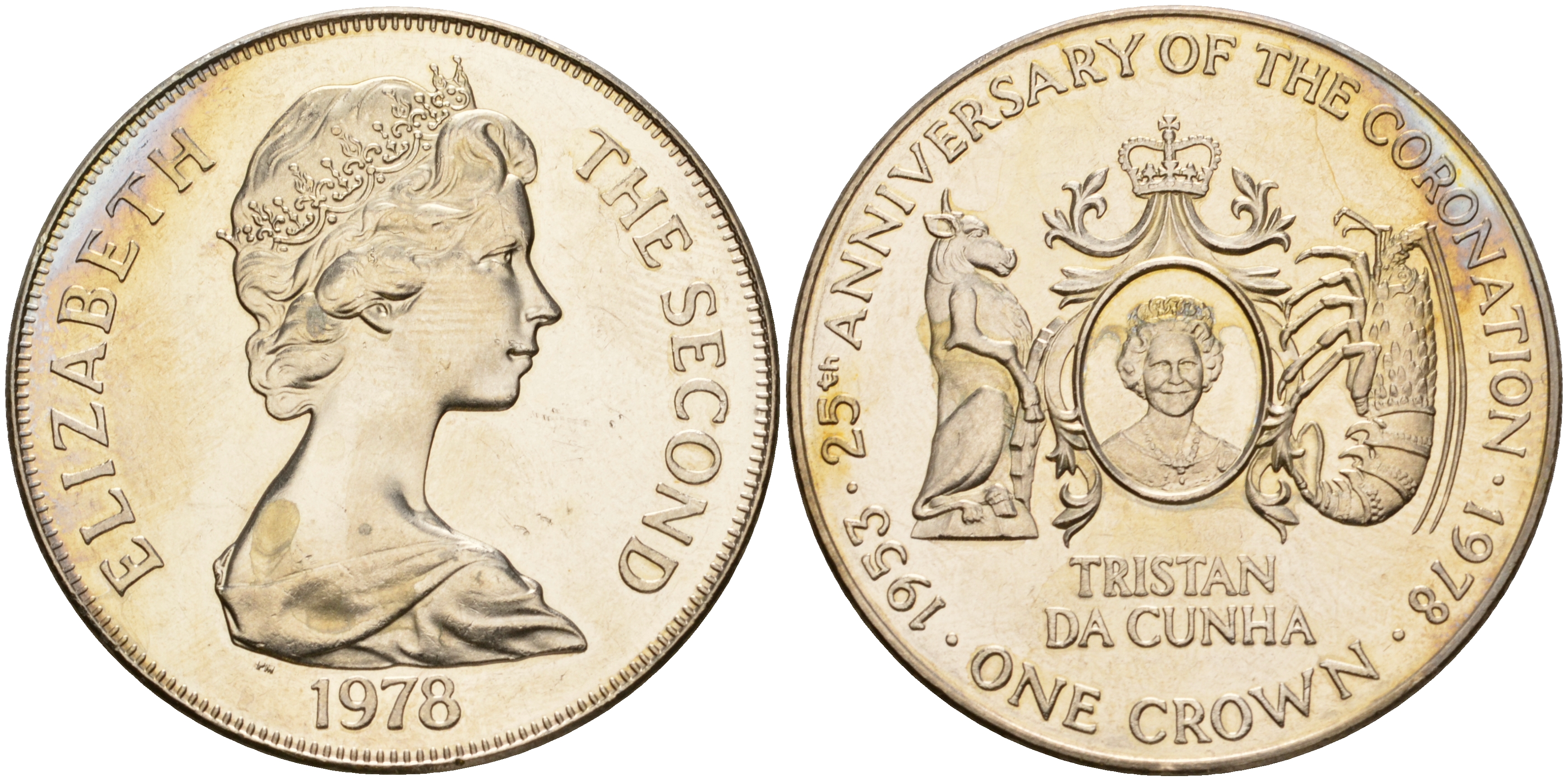 Тристан-да-Кунья 1 крона 1978 25 ЛЕТ КОРОНАЦИИ Елизаветы II KM 2 медно-никель UNC 4527-1131