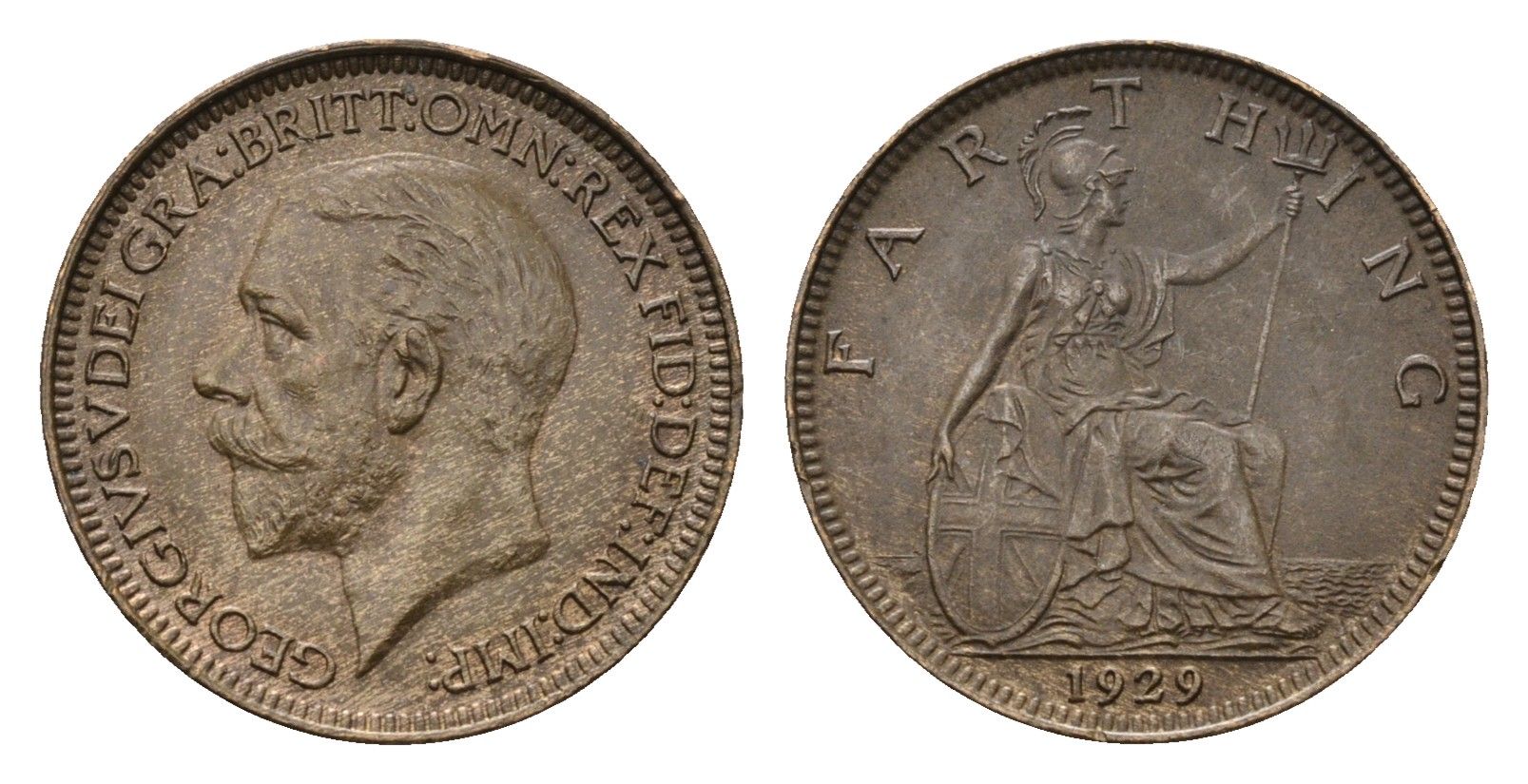 Великобритания 1 фартинг 1929 Георг V (1910-1936) KM 825, Spink 4061 бронза aUNC 4690-757