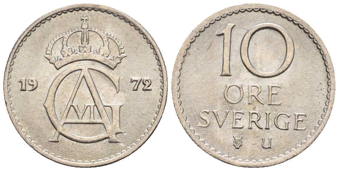 Швеция 10 эре 1972 Густав VI Адольф (1950-1973) KM 835 медно-никель 3309-655