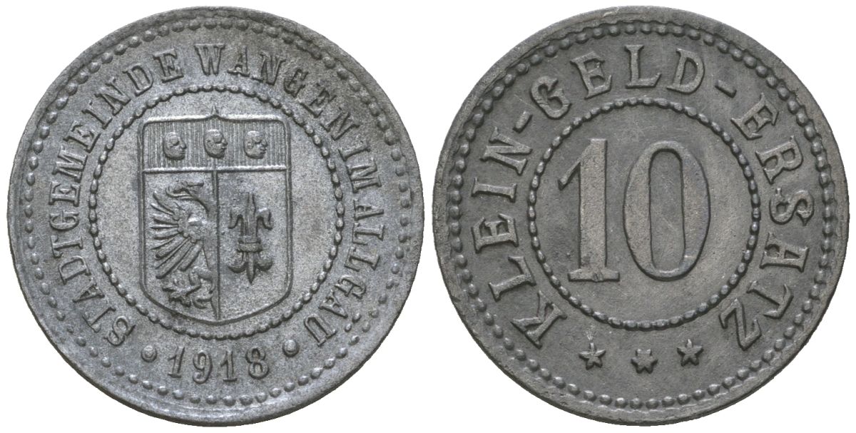 Ванген-им-Алльгой (Вюртемберг) 10 пфеннигов 1918 Funck 572.5A, Men05 26036.7, Men18 32755.7 цинк 4379-425
