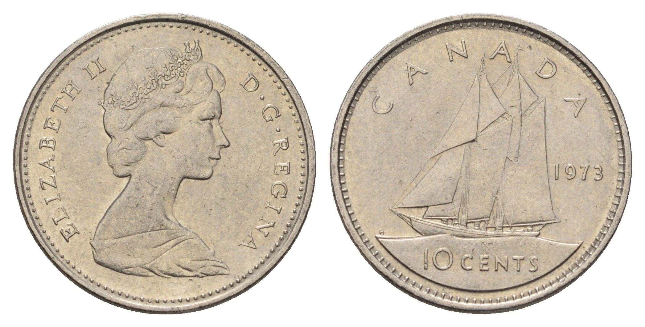 Канада 10 центов 1973 Елизавета II (1952-2022), парусник KM 77 никель 4689-538