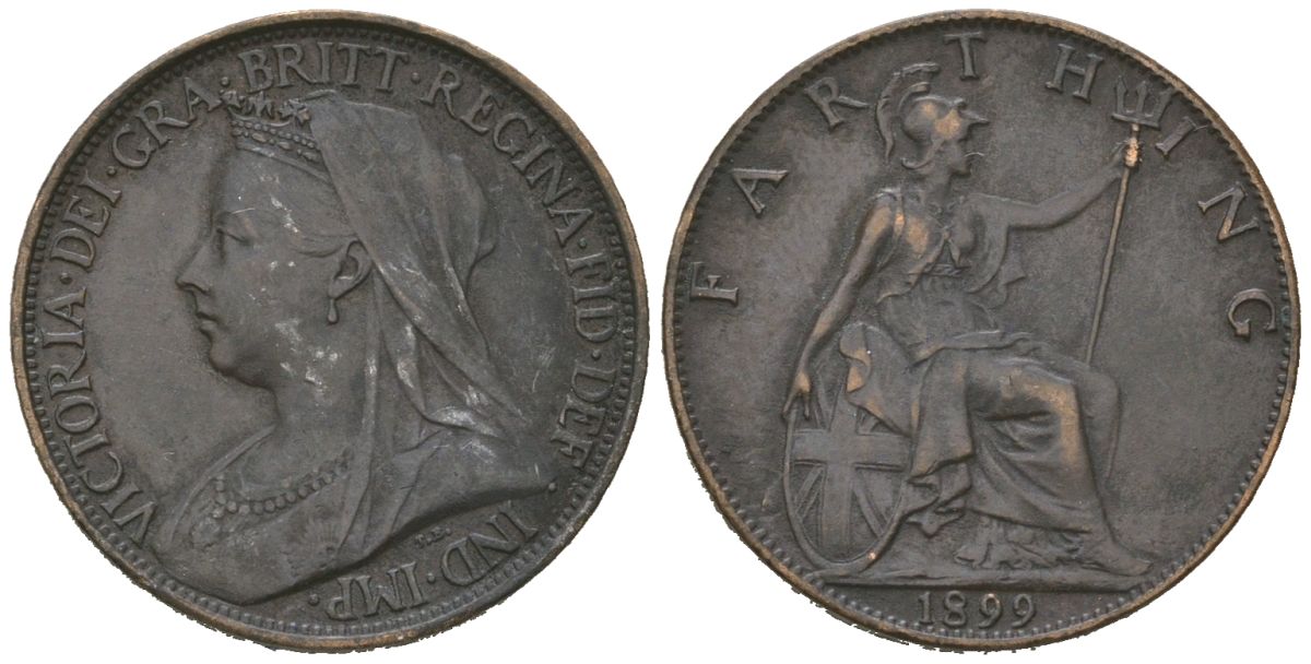 Великобритания 1 фартинг 1899 Виктория (1837-1901) KM 788.2, Spink 3964 бронза 4615-614