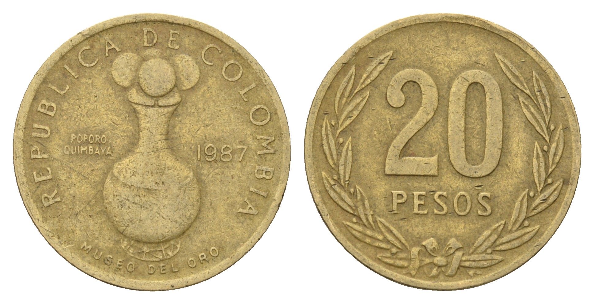 Колумбия 20 песо 1987 KM 271 алюминиевая бронза 4142-527