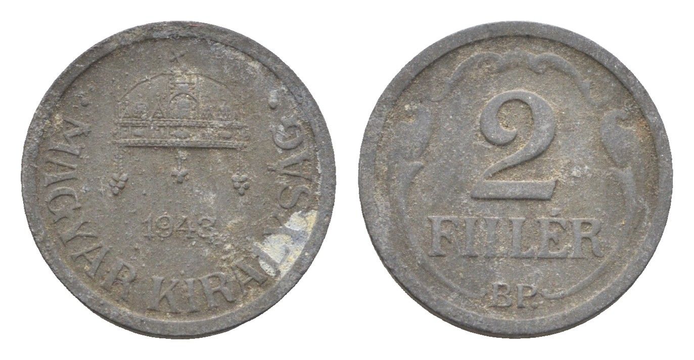 Венгрия 2 филлера 1943 BP KM 519 цинк 4665-524