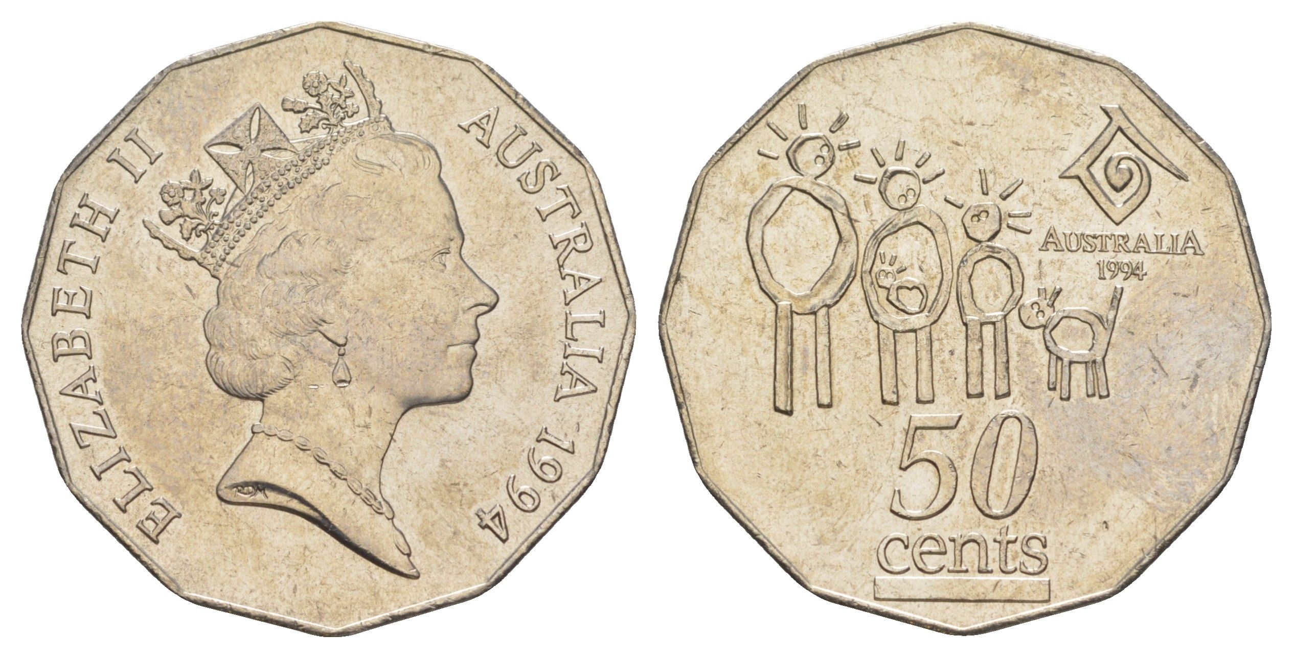 Австралия 50 центов 1994 Международный год семьи KM 257 медно-никель UNC 4645-414