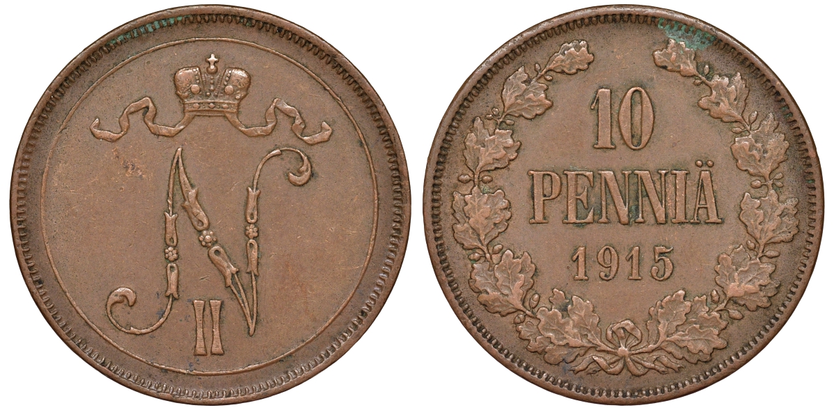 Россия для Финляндии 10 пенни 1915 Биткин 438 медь 51-1344