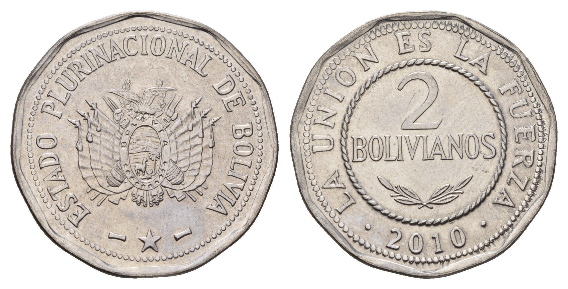 Боливия 2 боливиано 2010 KM 218 нержавеющая сталь UNC 4666-836