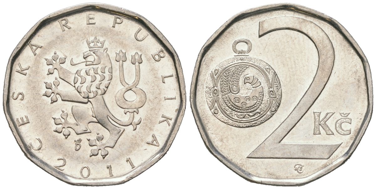Чехия 2 кроны 2011 b’ KM 9 сталь плакированная никелем aUNC 4516-931