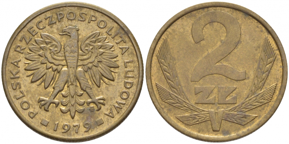 Польша 2 злотых 1979 MW KM 80.1 латунь 4448-547