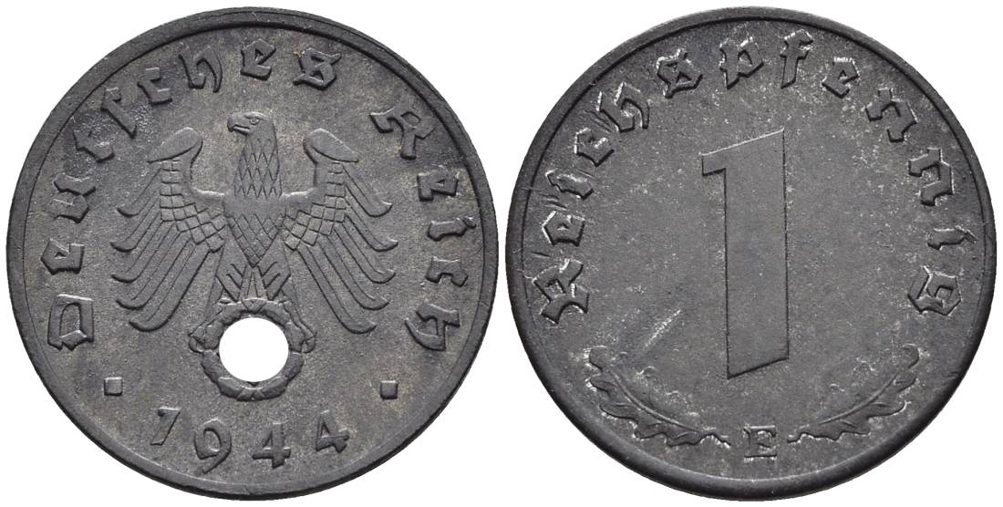 Германия 1 рейхспфенниг 1944 E KM 97, J. 369 цинк 4547-254