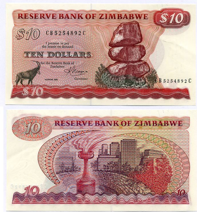 Зимбабве 10 долларов 1983 подпись 2 Pick 3d бумага UNC (пресс) 000-00-00