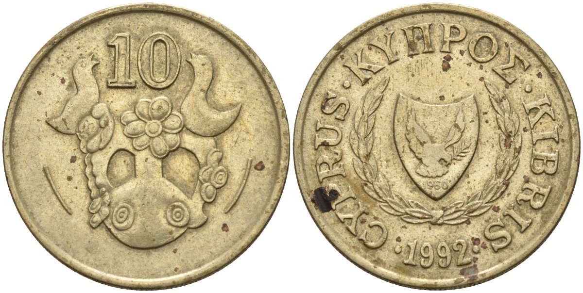 Кипр 10 центов 1992 KM 56.3 никель латунь 4141-1212