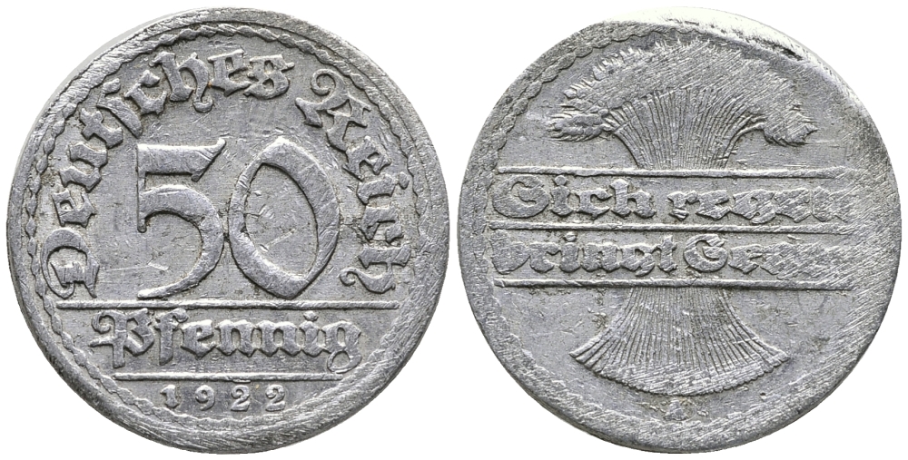 ГЕРМАНИЯ 50 ПФЕННИГОВ 1922 A KM 27, J. 301 алюминий 24-1044