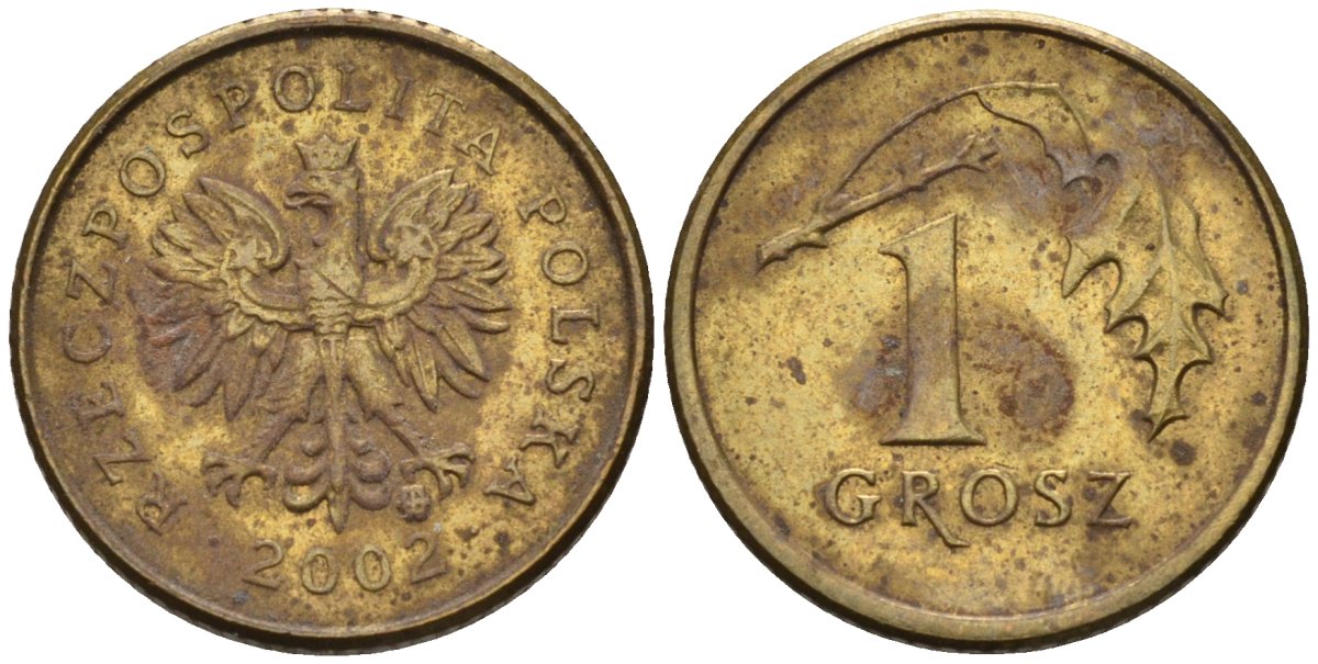 Польша 1 грош 2002 MW KM 276, Parchimowicz 701k латунь 4580-455