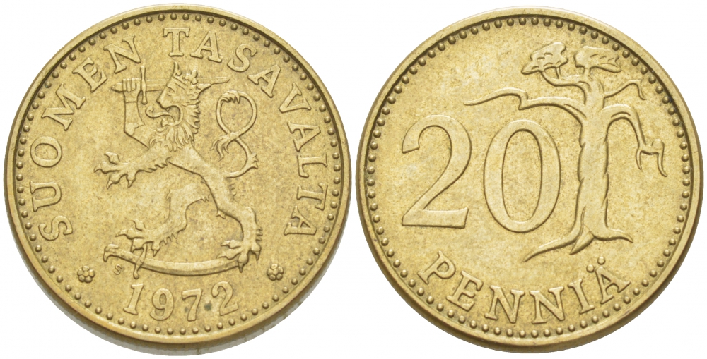 Финляндия 20 пенни 1972 S KM 47 алюминиевая бронза 3718-1233