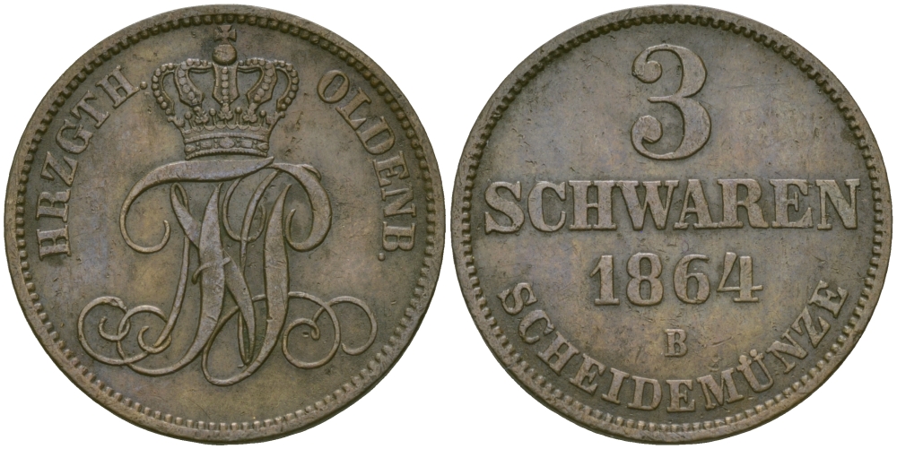 Ольденбург 3 шварена 1864 В KM 191(C57) медь 65-711