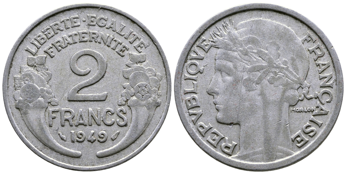 ФРАНЦИЯ 2 ФРАНКА 1949 KM 886а.1 алюминий 4384-1025