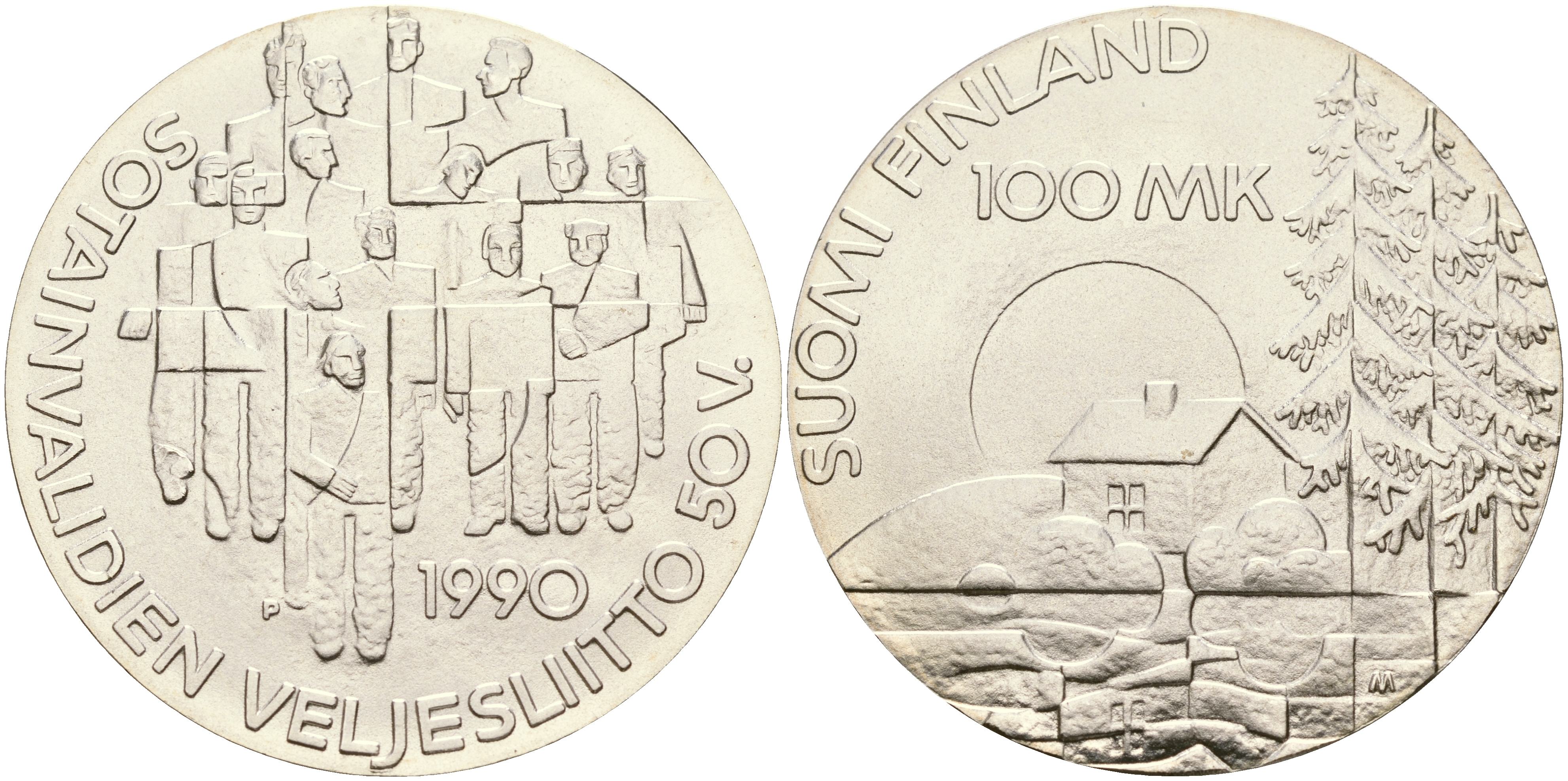 Финляндия 100 марок 1990 50 лет ассоциации ветеранов войны KM 67 серебро UNC 1066-4-31