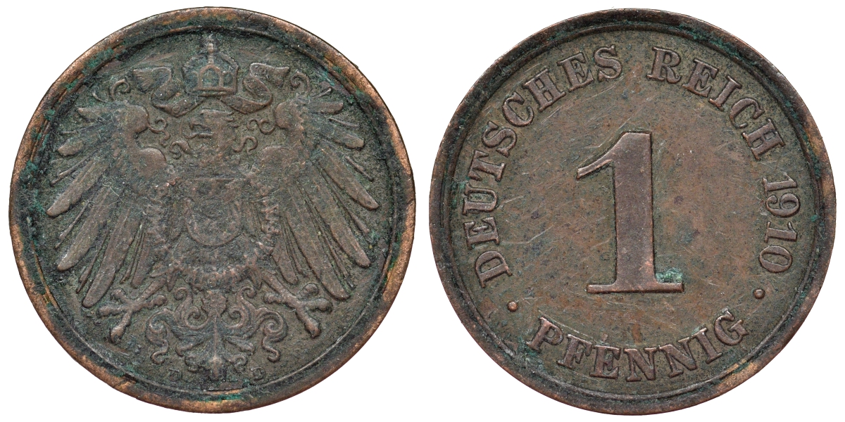 Германия 1 пфенниг 1910 D KM 10 медь 4119-757