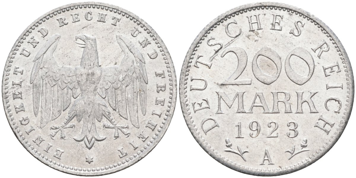 Германия 200 марок 1923 A KM 35, J. 304, Weege 22 алюминий UNC 4586-313