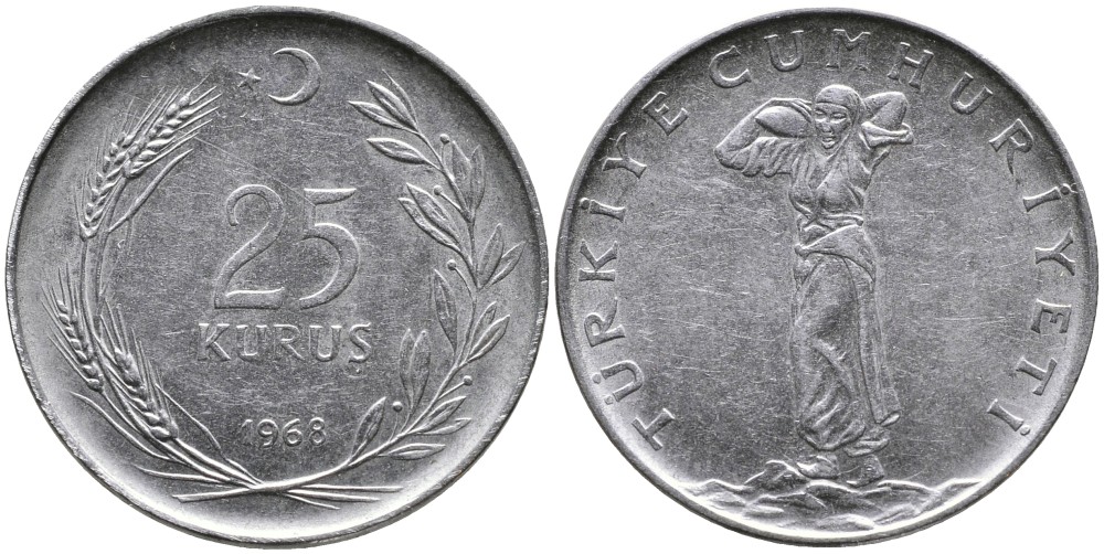ТУРЦИЯ 25 КУРУШЕЙ 1968 KM 892.3 нержавеющая сталь 4541-616