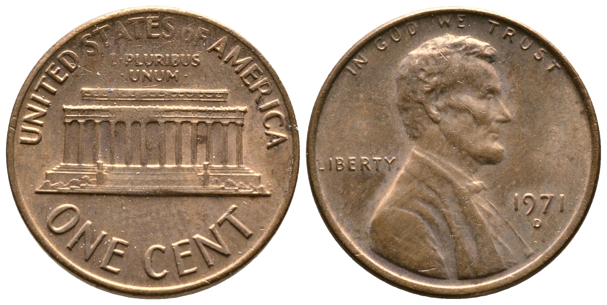 США 1 ЦЕНТ 1971 D, ЛИНКОЛЬН KM 201 медь цинк 93-1256