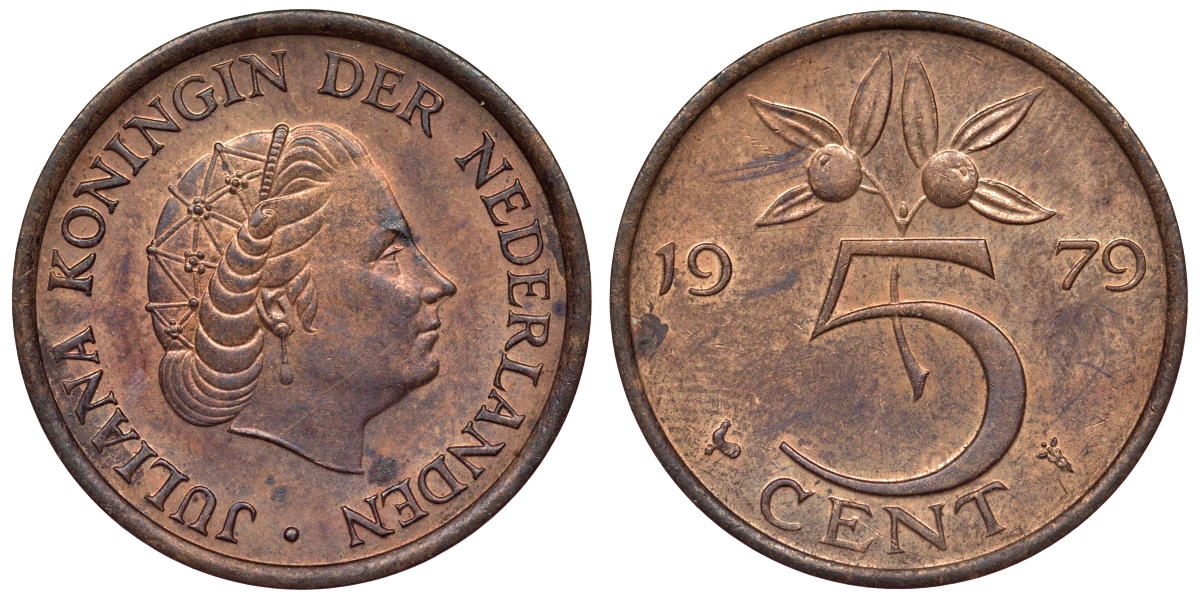 Нидерланды 5 центов 1979 Юлиана (1948-1980) KM 181 бронза 71-122