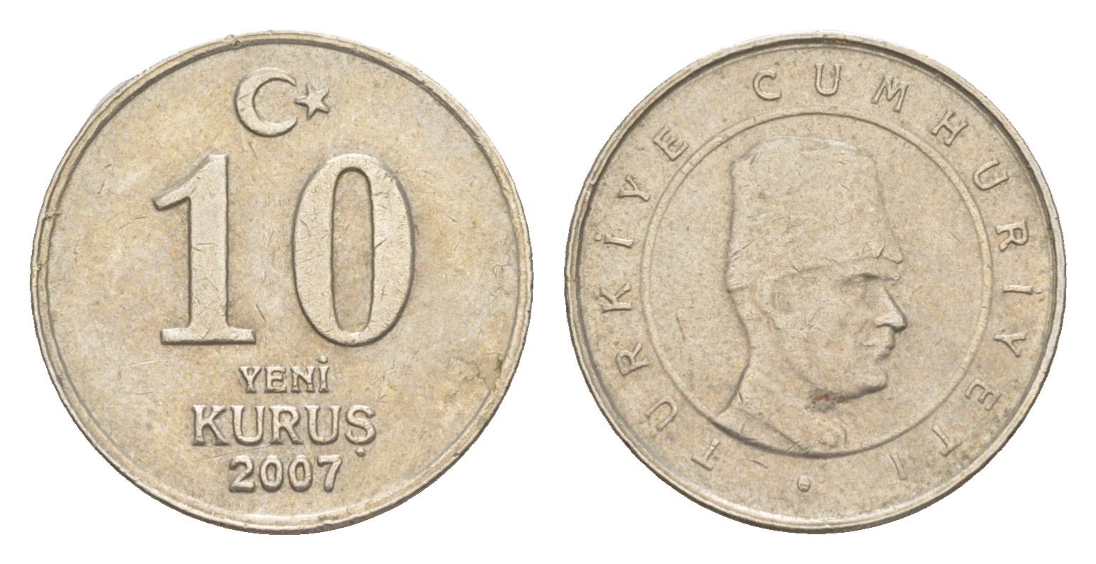Турция 10 курушей 2007 KM 1166 медь никель цинк 4647-1249