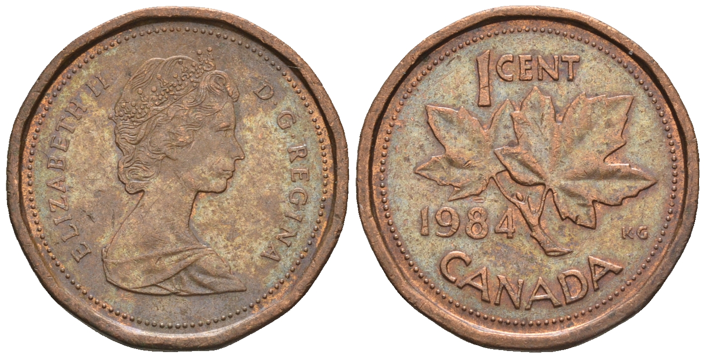 Канада 1 цент 1984 Елизавета II (1952-2022), кленовый лист KM 132 бронза 4609-214