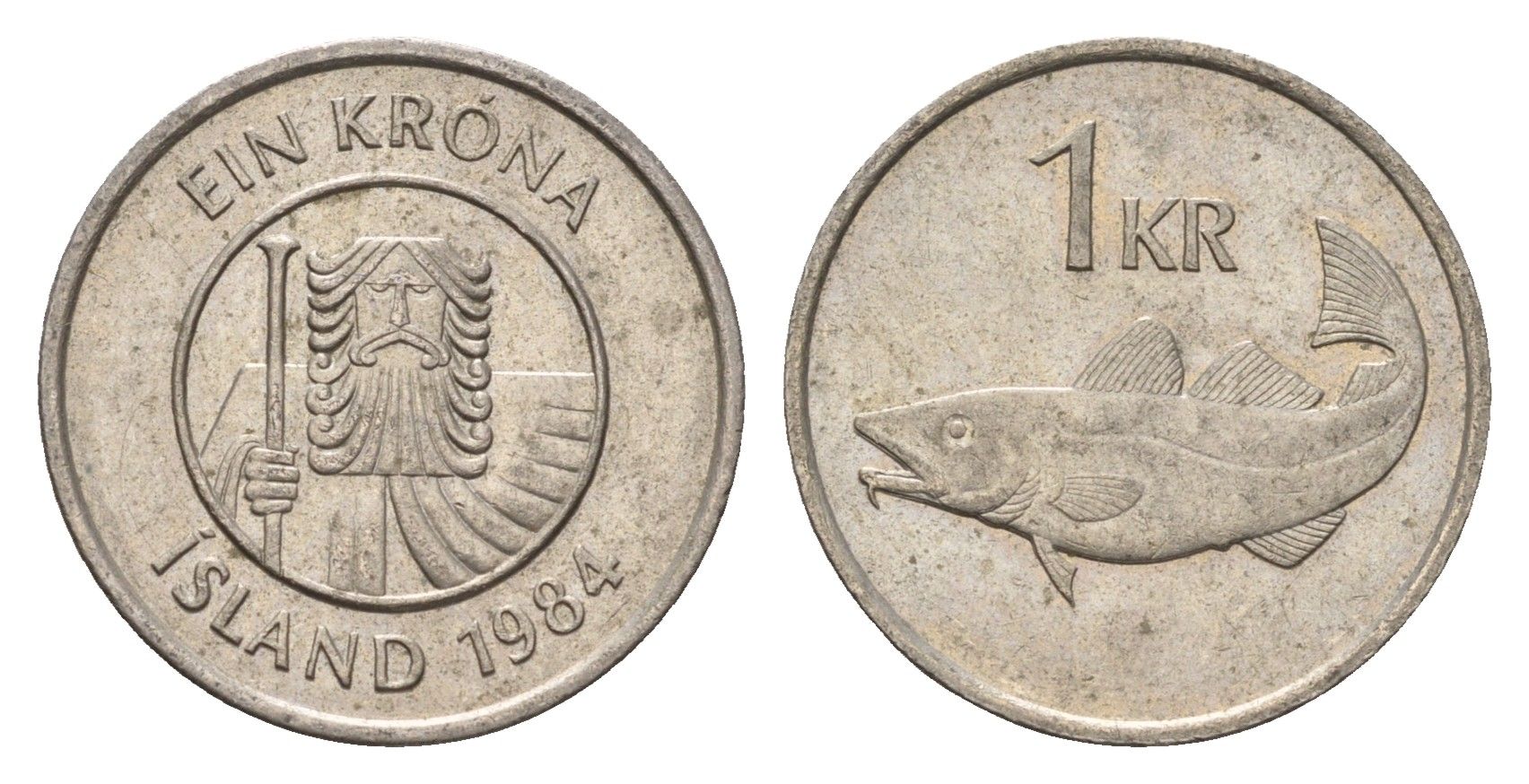 Исландия 1 крона 1984 треска KM 27 медно-никель 4687-828