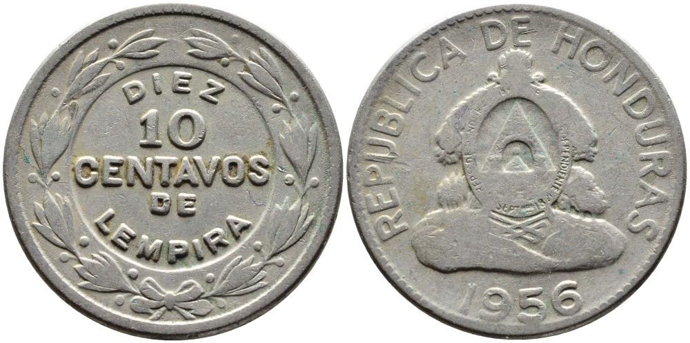 Гондурас 10 сентаво 1956 KM 76.1 медно-никель 4390-126