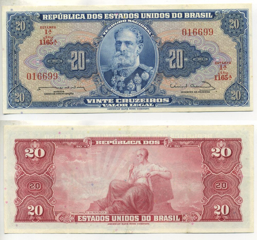 БРАЗИЛИЯ 20 КРУЗЕЙРО 1963 ПОДПИСЬ 12 Pick 168b бумага 00-00