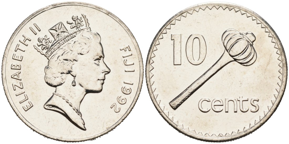 Фиджи 10 центов 1992 Елизавета II (1952-), булава KM 52a никелированная сталь BUNC 92-657