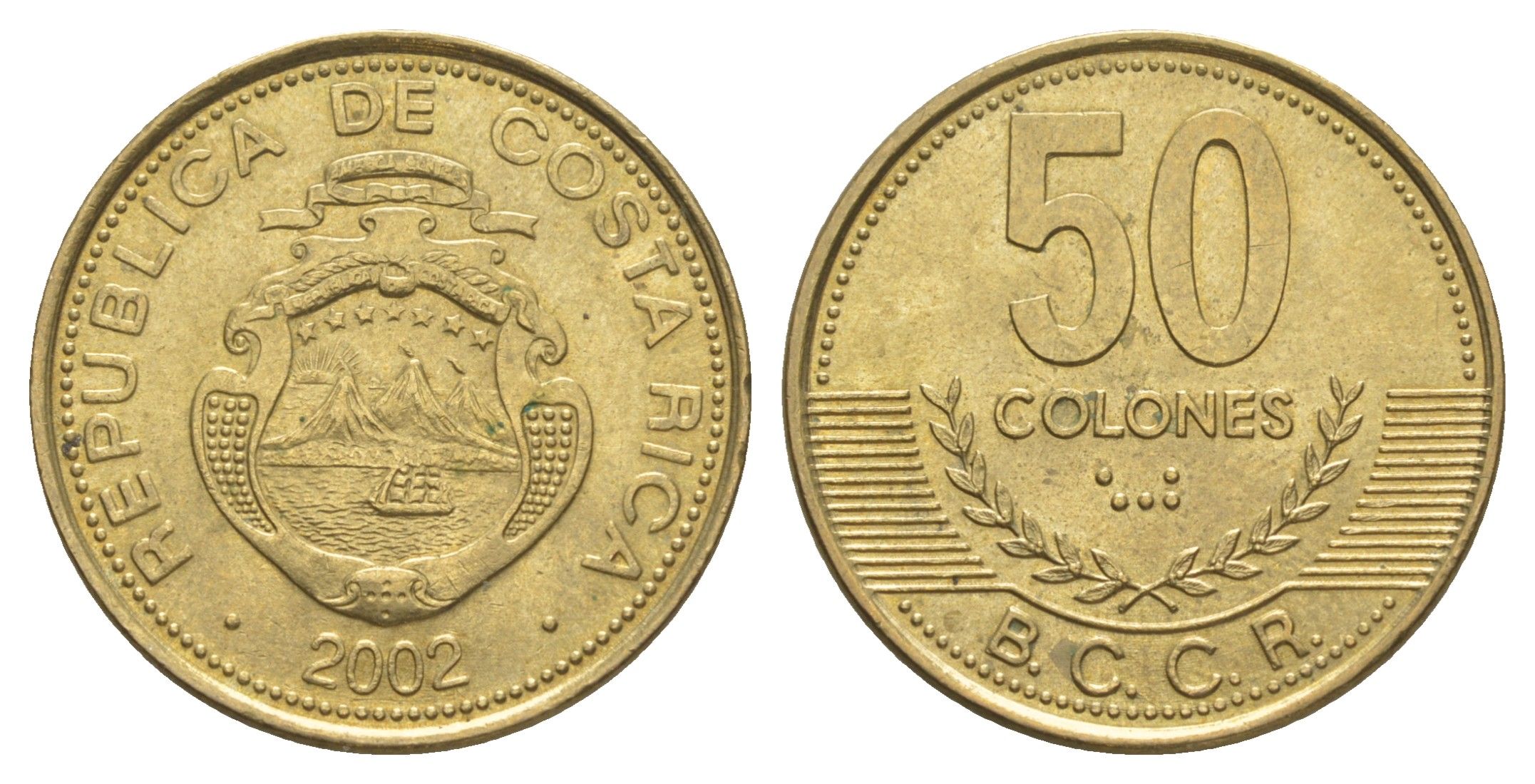 Коста-Рика 50 колонов 2002 KM 231.1a алюминиевая бронза UNC 4631-245