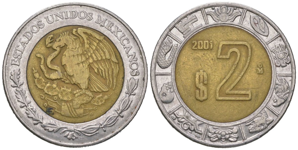 Мексика 2 песо 2001 KM 604 биметалл 4620-537