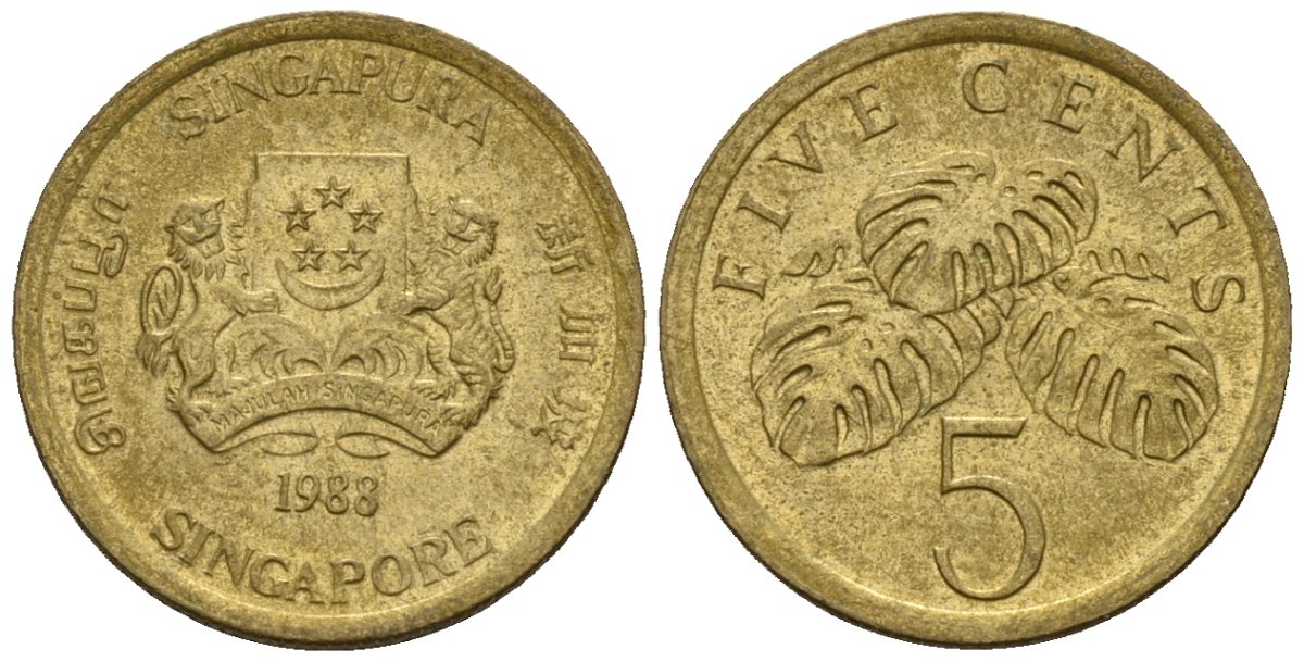 Сингапур 5 центов 1988 KM 50 алюминиевая бронза 4147-162