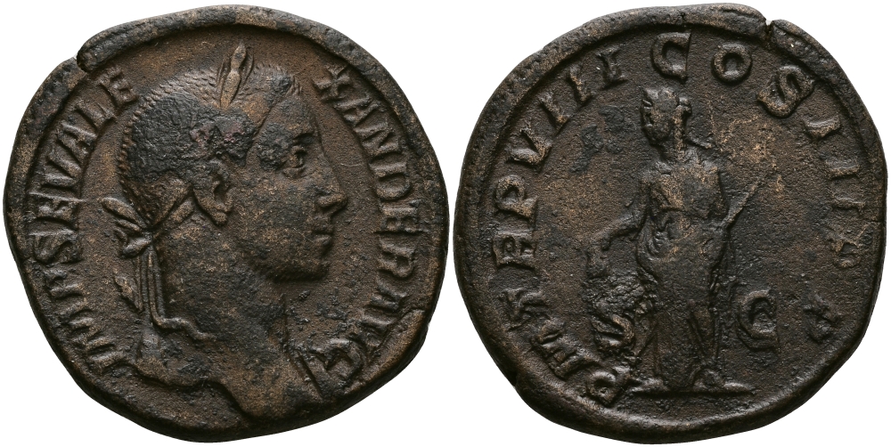 Римская Империя сестерций 229 Александр Север PM TR P VIII COS III PP Либертата, персонификация Свободы, Рим Good Very fine 21,39 гр RIC 492 бронза 1073-8-22