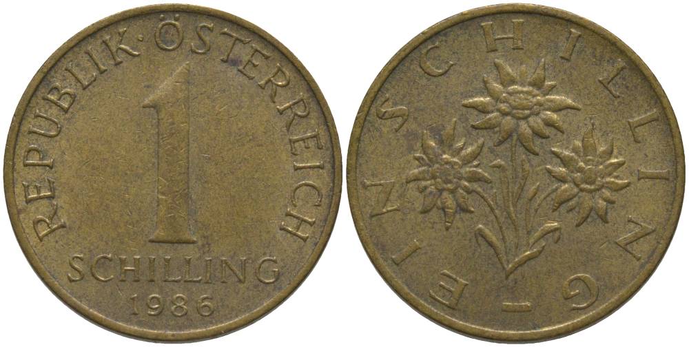 Австрия 1 шиллинг 1986 KM 2886 алюминиевая бронза 181-223