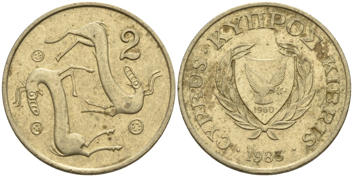 Кипр 2 цента 1983 KM 54.1 никель латунь 4174-1222