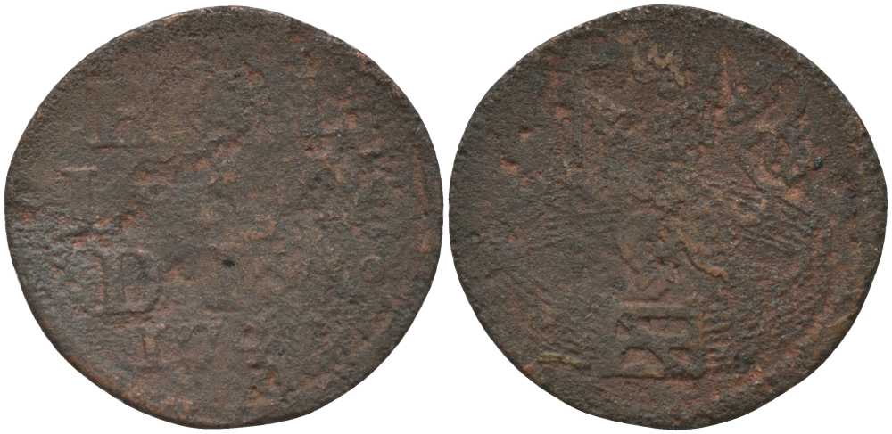 ХОЛЛАНД, НИДЕРЛАНДЫ 1 ДУИТ 174Х KM 80 медь 117-546