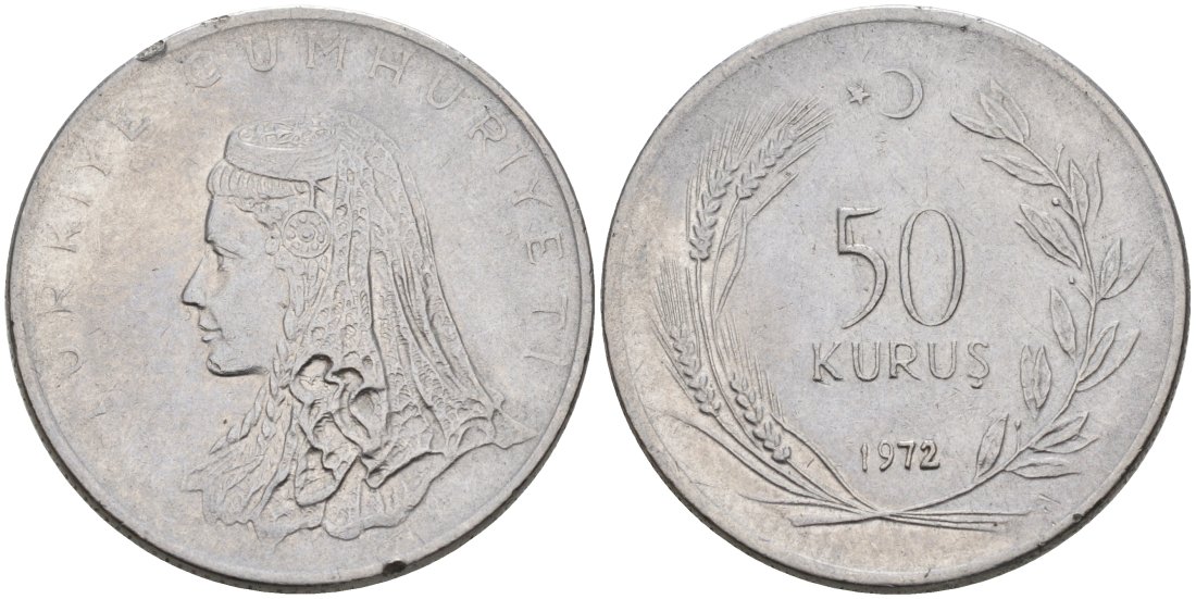 Турция 50 курушей 1972 Анатолийская невеста KM 899 нержавеющая сталь 4566-914