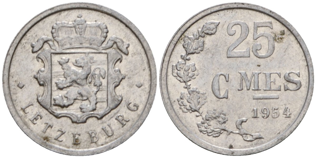 Люксембург 25 сантимов 1954 Шарлотта (1918-1964) KM 45a алюминий 4532-1015