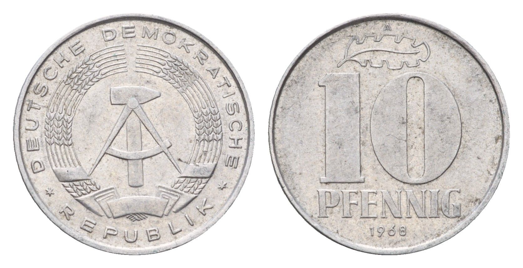 ГДР 10 пфеннигов 1968 A KM 10 алюминий 4685-1267